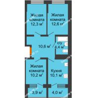 3 комнатная квартира 60,2 м² в ЖК Грани, дом Литер 5 - планировка