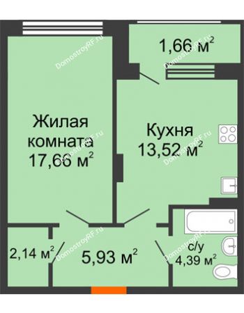 1 комнатная квартира 45,3 м² в ЖК Суворов-Сити, дом 1 очередь секция 6-13