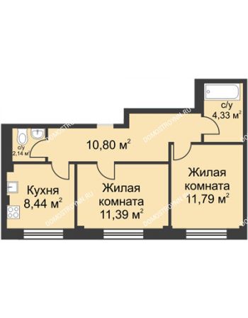 2 комнатная квартира 48,89 м² в ЖК Премиум, дом №1
