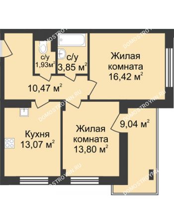 2 комнатная квартира 64,06 м² в ЖК Планетарий, дом № 6