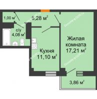 1 комнатная квартира 39,83 м² в ЖК Сокол на Оганова, дом Литер 6 - планировка