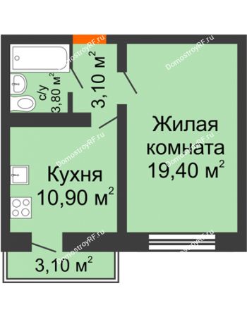 1 комнатная квартира 38,1 м² в ЖК Озерки	, дом Позиция 14