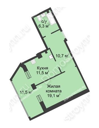1 комнатная квартира 58 м² в ЖК Славянский квартал, дом № 188