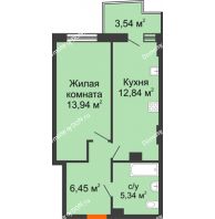 1 комнатная квартира 39,42 м² в ЖК Сердце Ростова 2, дом Литер 8 - планировка