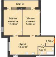 2 комнатная квартира 62,8 м² в ЖК Куйбышев, дом № 10 - планировка