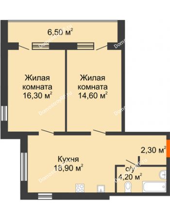 2 комнатная квартира 62,8 м² в ЖК Куйбышев, дом № 10