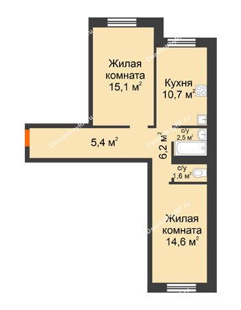 2 комнатная квартира 56,1 м² в Квартал Город чемпионов, дом № 3
