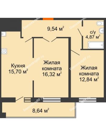 2 комнатная квартира 63,6 м² в ЖК На Садовой, дом Литер 1