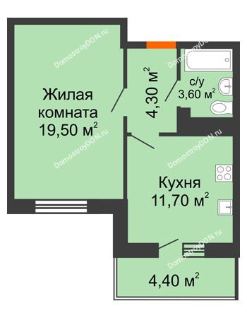 1 комнатная квартира 41 м² в ЖК Я, дом  Литер 2