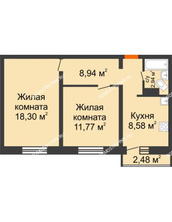 2 комнатная квартира 50,53 м² в ЖК Корабли, дом № 9-2