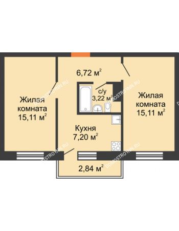 2 комнатная квартира 47,36 м² в ЖК Мончегория, дом № 6
