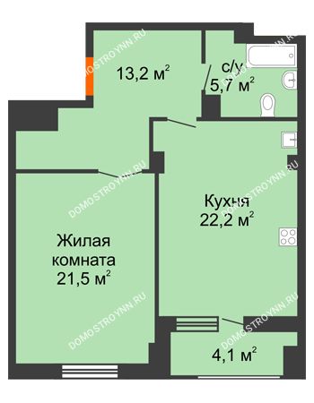 1 комнатная квартира 64,65 м² в ЖК Квартет, дом № 3