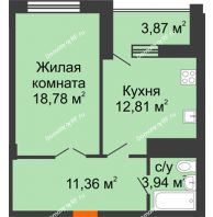 1 комнатная квартира 48,83 м² в ЖК Финист, дом 4 очередь - планировка