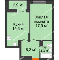 1 комнатная квартира 45,15 м² в ЖК Заречье, дом № 1, секция 2 - планировка