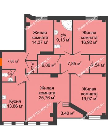 4 комнатная квартира 132,53 м² в ЖК Дом на Провиантской, дом № 12