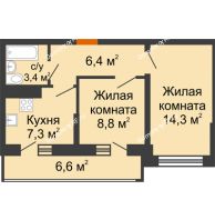 2 комнатная квартира 40,2 м² в ЖК Грани, дом Литер 5 - планировка