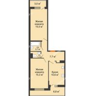 2 комнатная квартира 56,9 м² в ЖК Акварели-2, дом Литер 4 - планировка