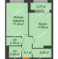 1 комнатная квартира 52,42 м², ЖК Гран-При - планировка