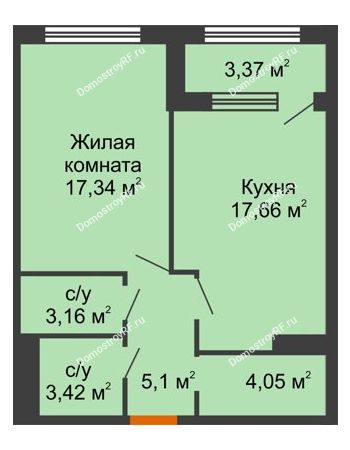 1 комнатная квартира 52,42 м² - ЖК Гран-При