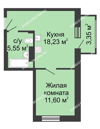 1 комнатная квартира 38,73 м² в ЖК Красная поляна, дом № 6