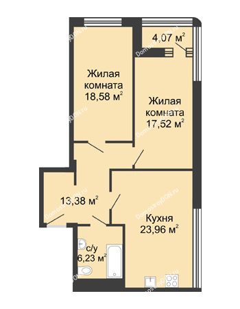 2 комнатная квартира 81,7 м² - ЖК Бристоль