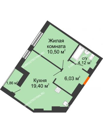 1 комнатная квартира 41,91 м² - ЖК Пушкин