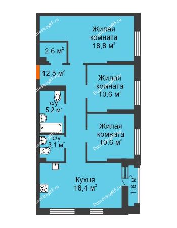 3 комнатная квартира 83,5 м² в ЖК Октябрьский, дом ГП-4