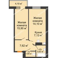 2 комнатная квартира 51,3 м² в ЖК Сокол на Оганова, дом Литер 1 - планировка
