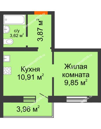 Студия 29,44 м² в ЖК Платовский, дом Литер 18