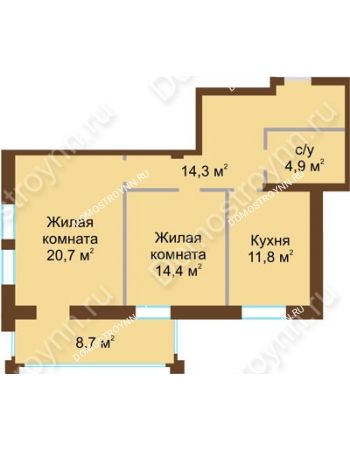 2 комнатная квартира 70,4 м² - ЖД по ул. Почаинская