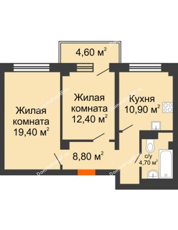 2 комнатная квартира 57,6 м² в ЖК Тихие зори, дом №1