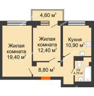 2 комнатная квартира 57,6 м² в ЖК Тихие зори, дом №1 - планировка