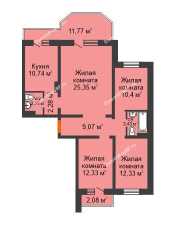 4 комнатная квартира 93,05 м² в ЖК Иннoкeнтьeвcкий, дом № 4