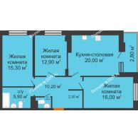 3 комнатная квартира 86,7 м² в ЖК Вересаево, дом Литер 15/1 - планировка