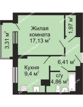 1 комнатная квартира 41,43 м² - ЖК Гелиос