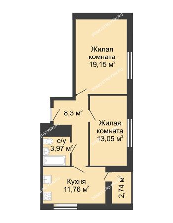 2 комнатная квартира 59 м² - ЖК Алый Парус