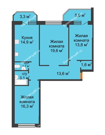 3 комнатная квартира 92,9 м² в ЖК Острова, дом 4 этап (второе пятно застройки)