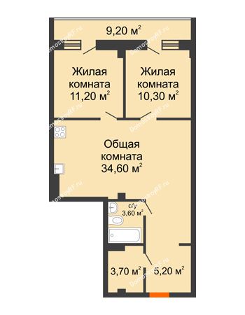 2 комнатная квартира 77 м² в ЖК Архиерейская роща, дом № 54б