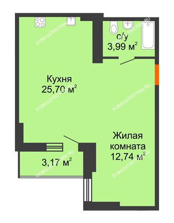 Студия 44,02 м² - ЖК Орбита