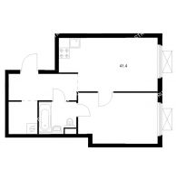 1 комнатная квартира 41,4 м² в ЖК Савин парк, дом корпус 10 - планировка