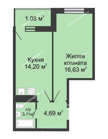 1 комнатная квартира 39,71 м² - ЖК Центральный-2