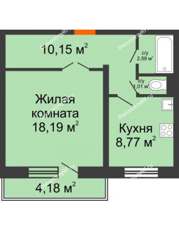 1 комнатная квартира 41,96 м² в ЖК Снегири, дом № 6