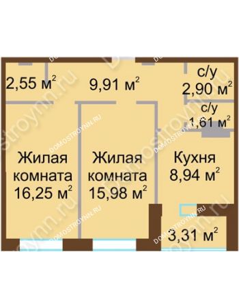 2 комнатная квартира 59,82 м² - ЖД Каскад на Даргомыжского