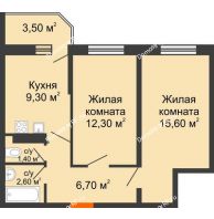 2 комнатная квартира 48,9 м² в ЖК Олимпийский, дом Литер 2 - планировка