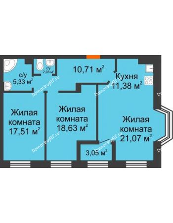 3 комнатная квартира 87,98 м² в ЖК Ренессанс, дом Литер 01 (Блок 1.2)
