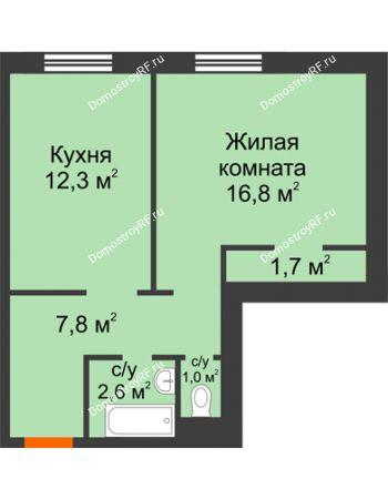 1 комнатная квартира 42,2 м² в ЖК Апрелевка, дом № 2, строение 1