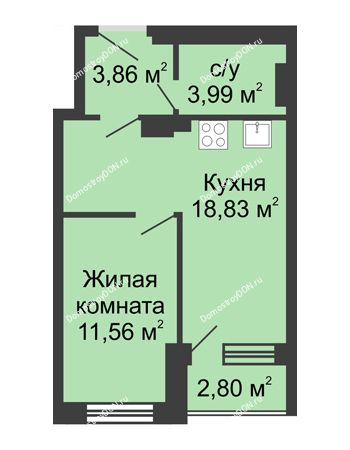 1 комнатная квартира 40,04 м² - ЖК Вдохновение