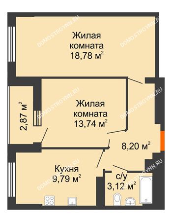 2 комнатная квартира 55,07 м² - ЖК Орбита