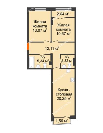 2 комнатная квартира 66,3 м² - Клубный дом на Ярославской
