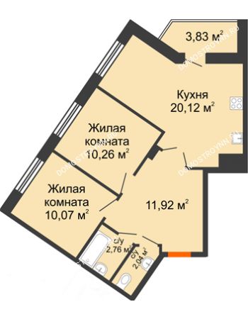 2 комнатная квартира 61 м² - ЖК Пушкин